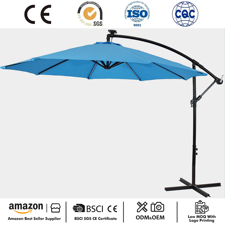 Parasol de patio de marché suspendu solaire à LED de 10 pieds