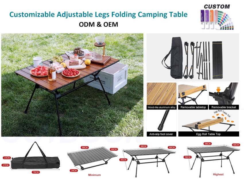 Table de camping pliante à pieds réglables
