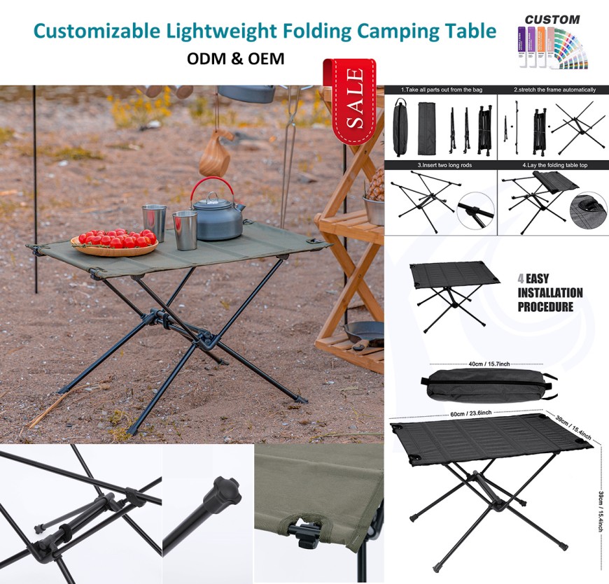 Table de camping portable compacte en tissu lavable