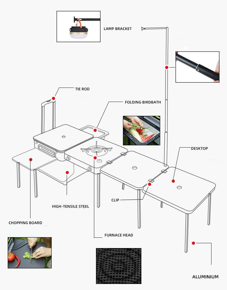 Nouveau Station de cuisson extérieure boîte intégrée multifonctionnelle avec roulettes
