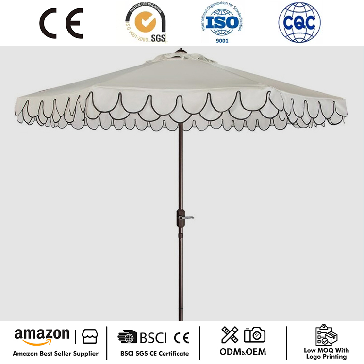 Parasol de patio double ondulé à manivelle de 9 pieds