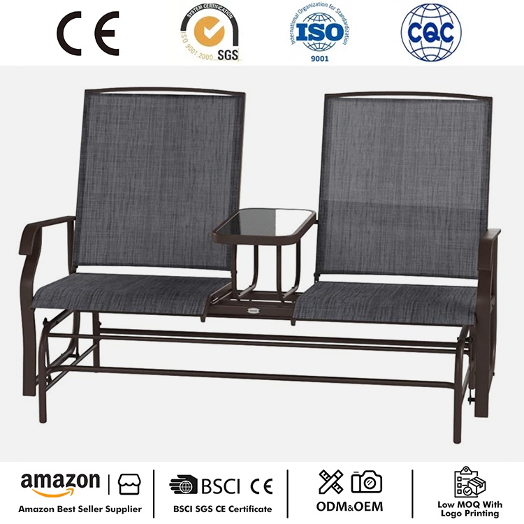 Banc coulissant à deux places avec table centrale