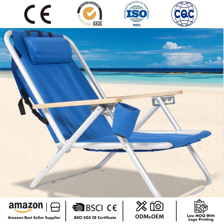 Chaise de plage inclinable à sac à dos pliante
