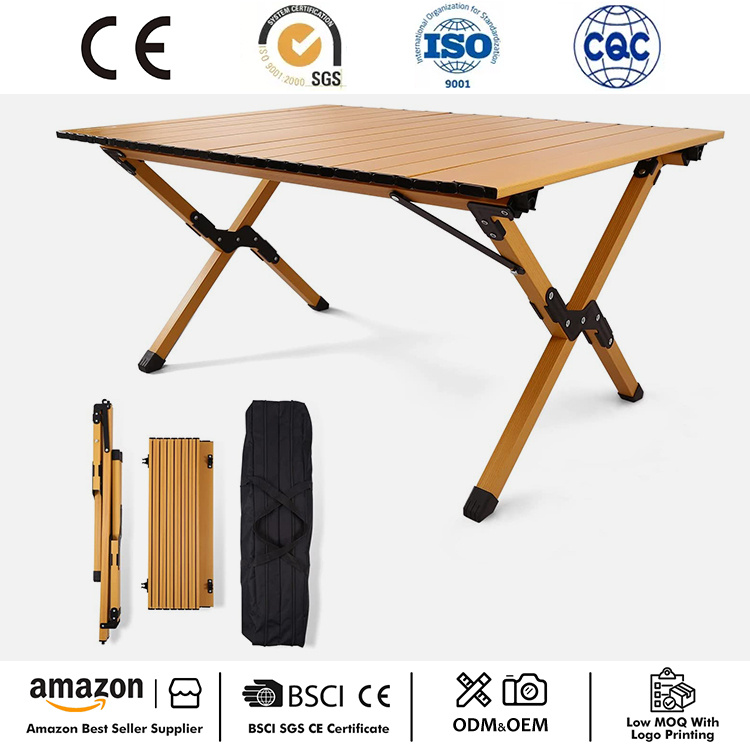 Table de camping pliante extérieure à roulettes